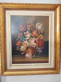 Obraz olejny martwa natura – wazon z kwiatami