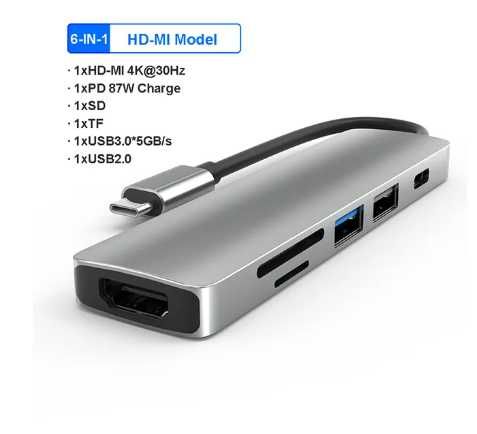 Hub Хаб 6в1 для Macbook, Ноутбук HDMI USB 3.0 TypeC Ethernet RJ45 Хаб
