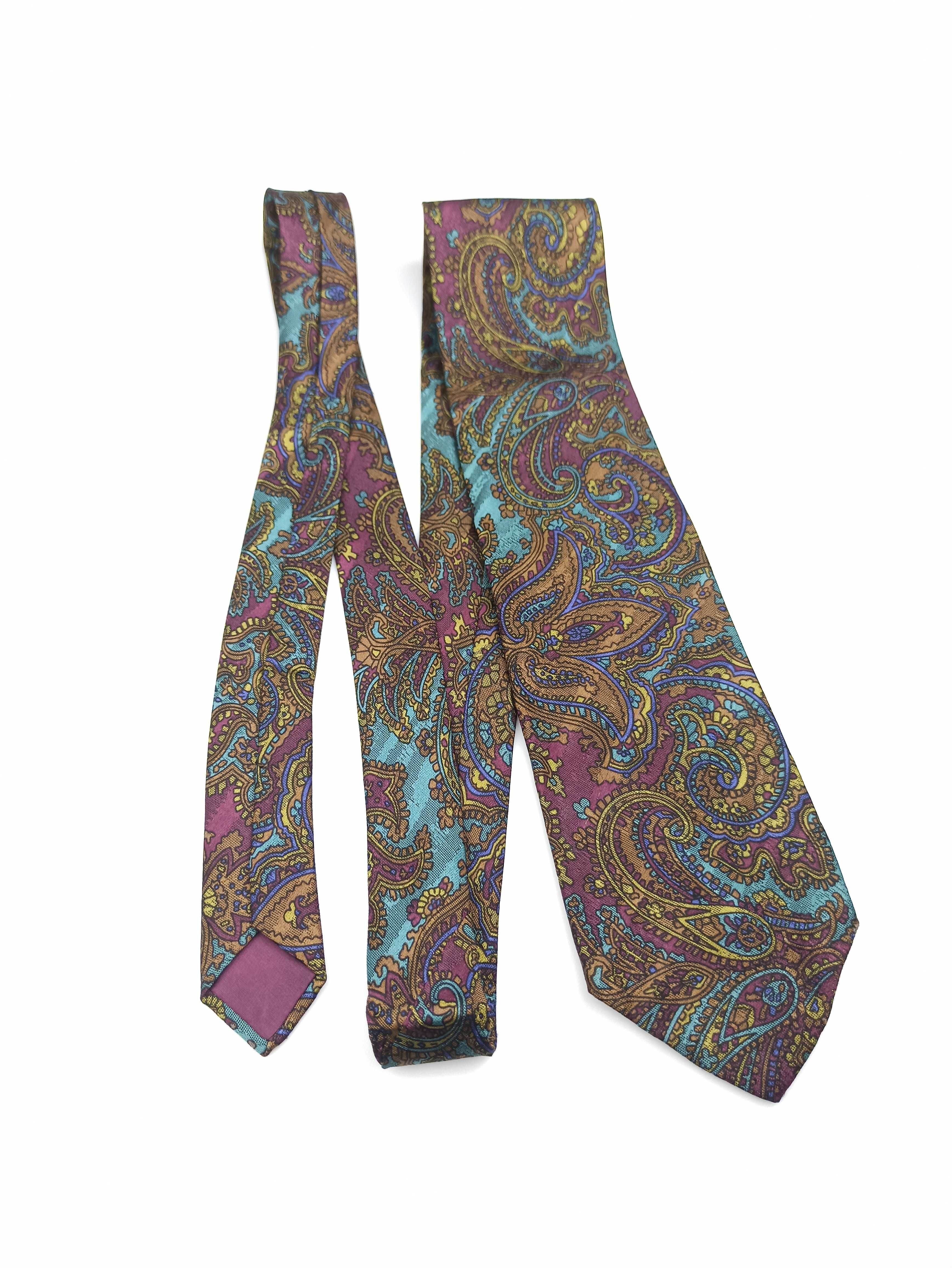 Prochownick niebieski bordowy jedwabny krawat paisley wks399