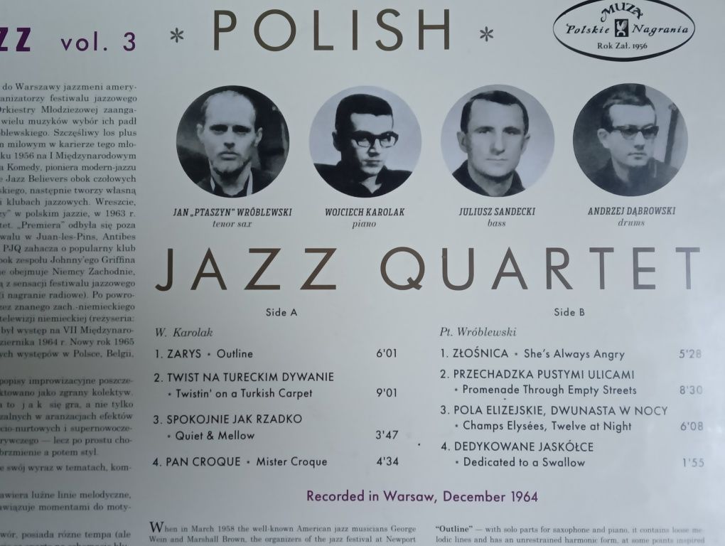 Płyta winylowa x2 Ptaszyn Wróblewski Polish Jazz Quartet 1st Z Lotu