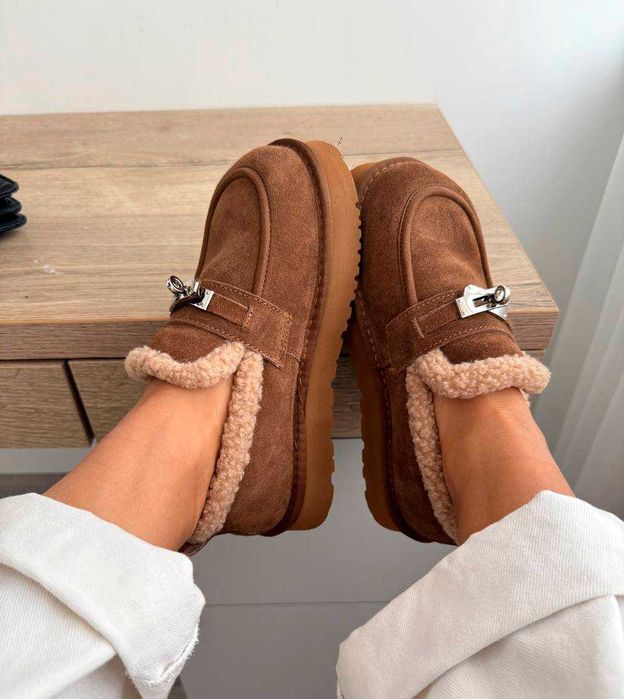Жіночі зимові уггі-лофери Camel замша хутро теплі стильне взуття