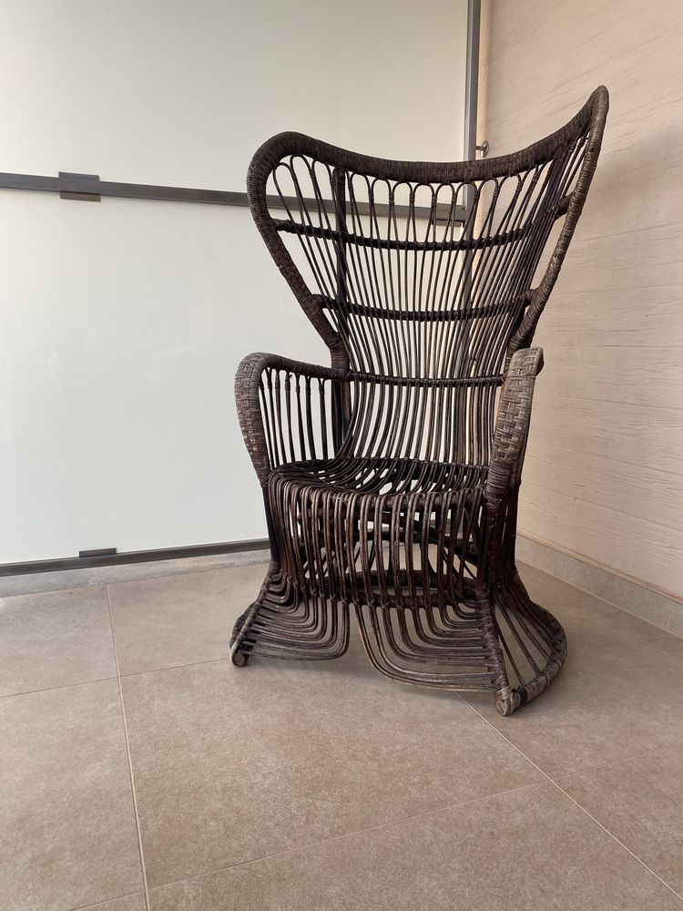 Fotel Paw Peacock rattanowy uszak Rohe Noordwolde lata 50. XX w. Gio P