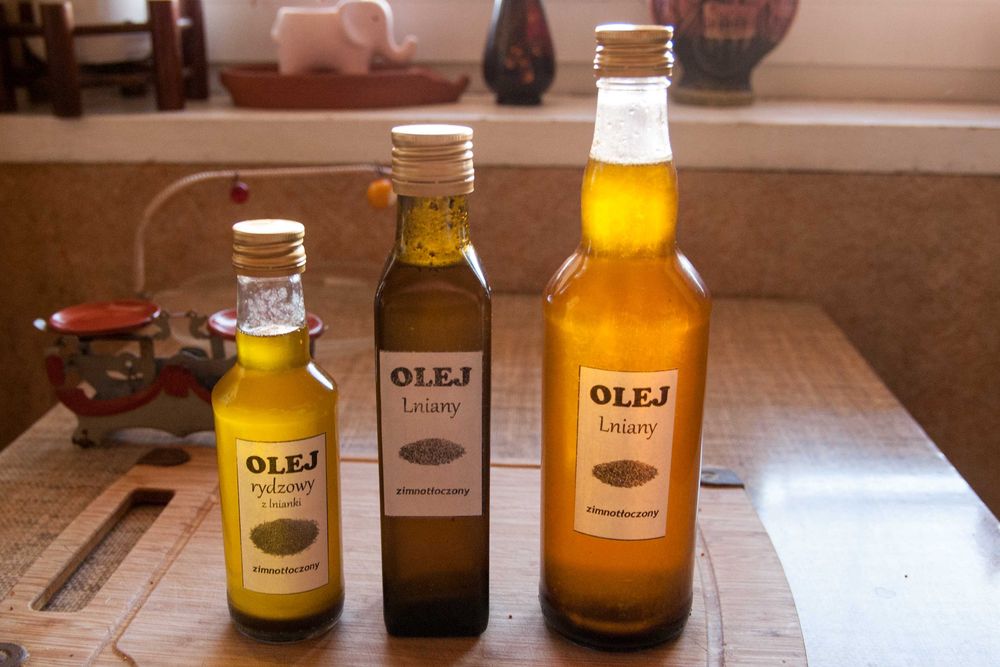 Olej tłoczony na zimno,lniany,rydzowy 0,5L własnego wyrobu,dr.Budwig