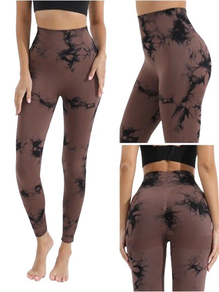 Damskie Legginsy PUSH UP Wysoki Stan TIE-DYE Neon na Siłownię - L