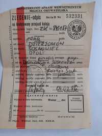 Pamiątka PRL Bilet specjalny PKP MO Milicja Obywatelska MSW rok 1986