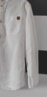 Biała koszula lniana h&m r. 122 stójka