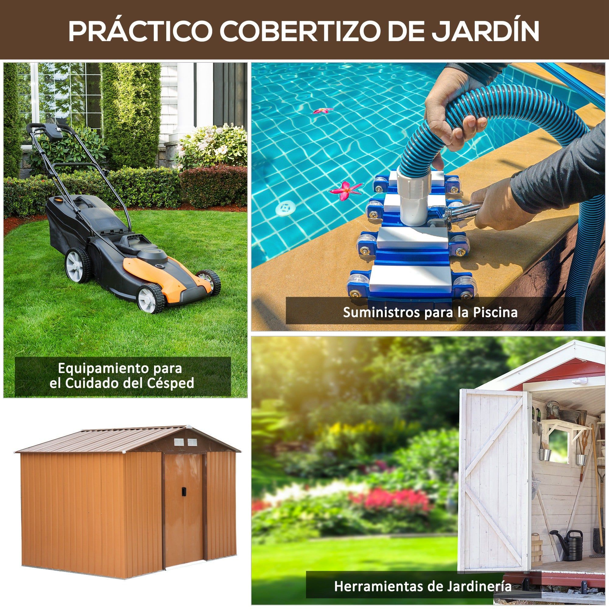 Abrigo de Jardim Exterior 4,83m² 277x195x192cm com Base Incluída