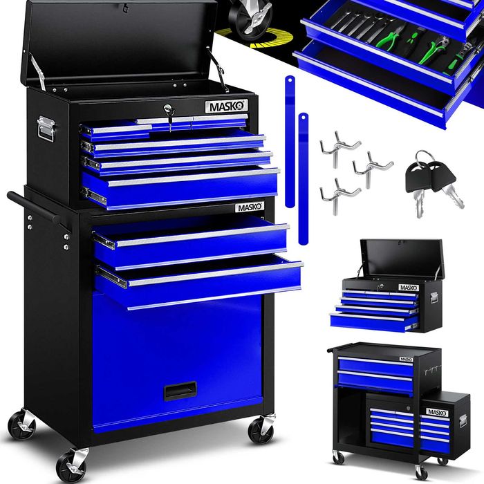 Wózek warsztatowy narzędziowy na kółkach klucz szuflady półki metalowy