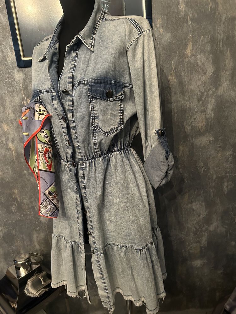 Świetna sukienka jeans My Still z apaszką. r.M/L