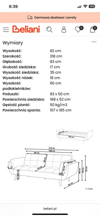 Sofa rozkładana granatowa welur