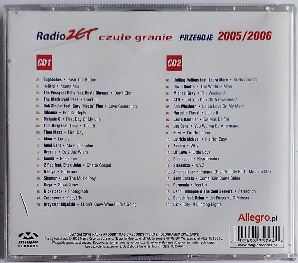 Radio Zet Przeboje 2005/2006 2CD 2005r Urszula Kombii Goya ATB U2