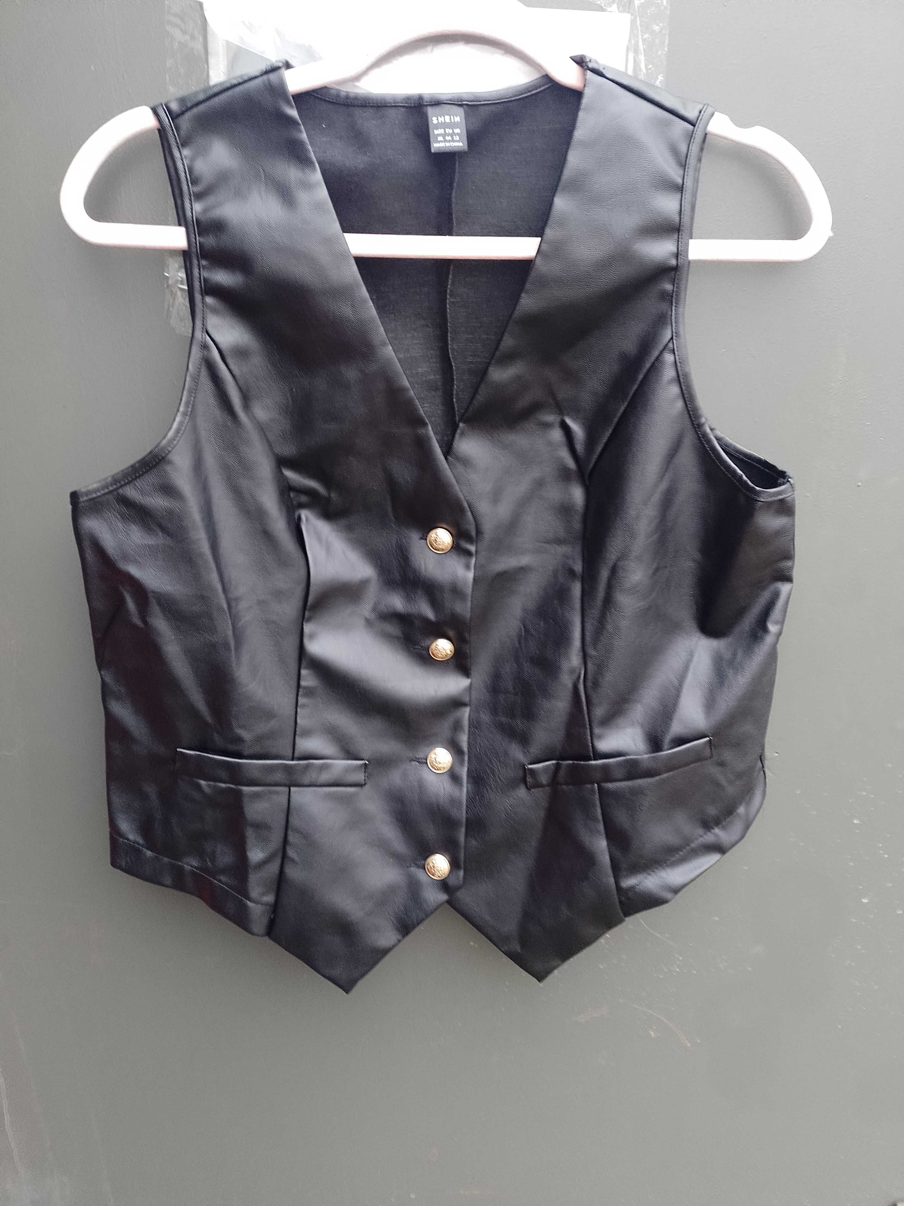 (42/XL) Shein/ Czarna, skóropodobna Kamizelka Garniturowa, NOWA