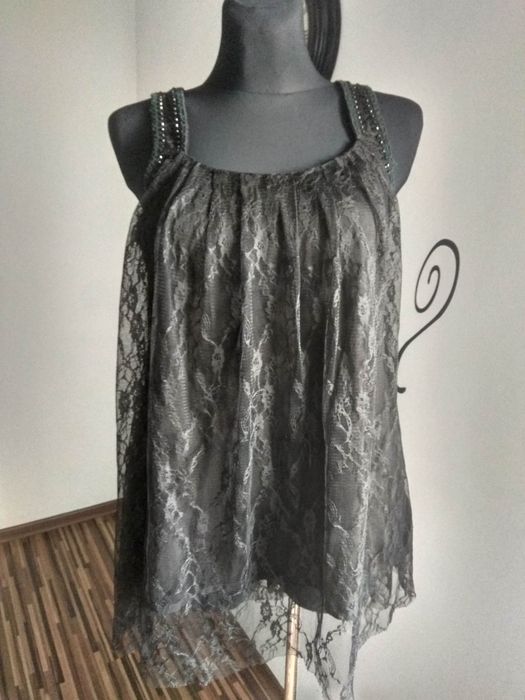 Bluzka damska tunika koronkowa zdobiona koralikami na imprezę M 40 42