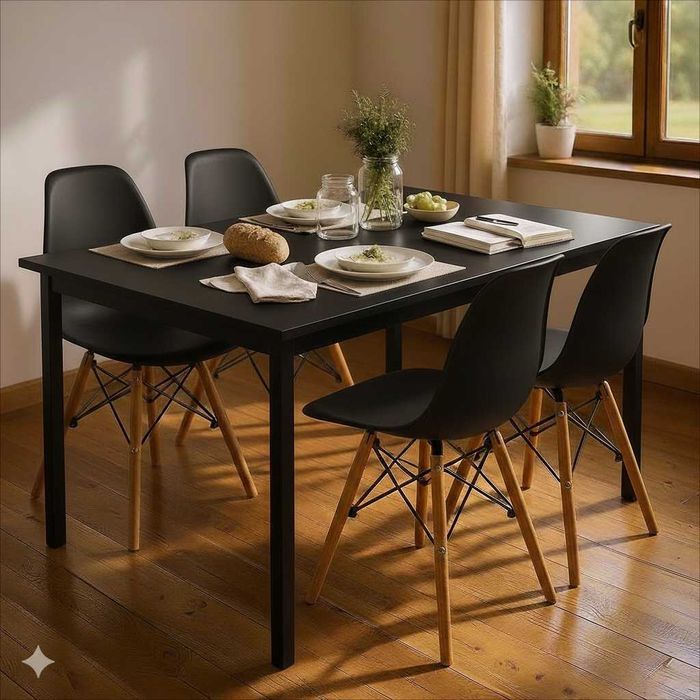NOWY Czarny Stół Z Krzesłami Do Jadalni Kuchni Salonu Stolik i Krzesła