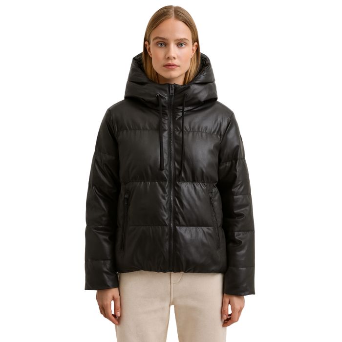 Puchowa damska kurtka z eko skóry S/M