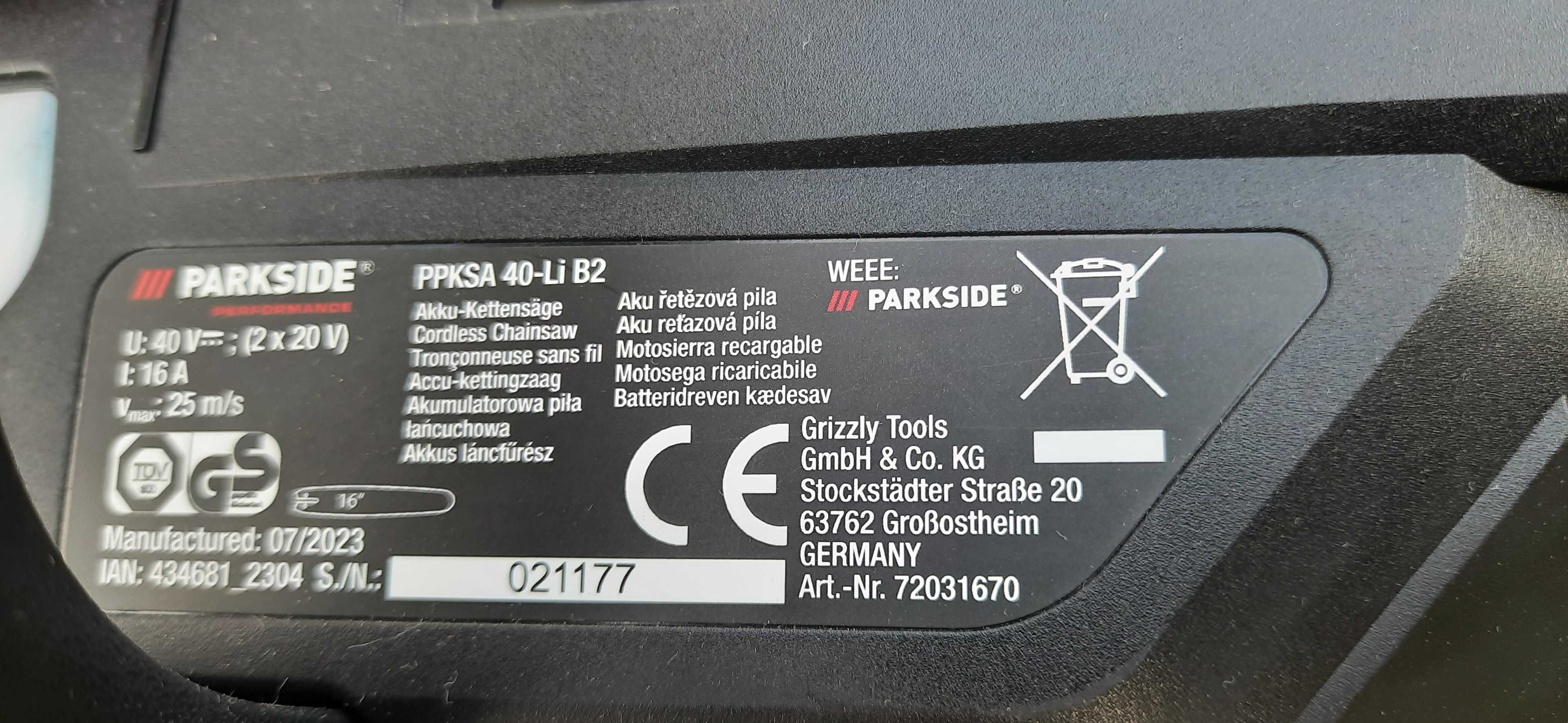 NOWA Akumulatorowa piła łańcuchowa PARKSIDE PERFORMANCE 40 V