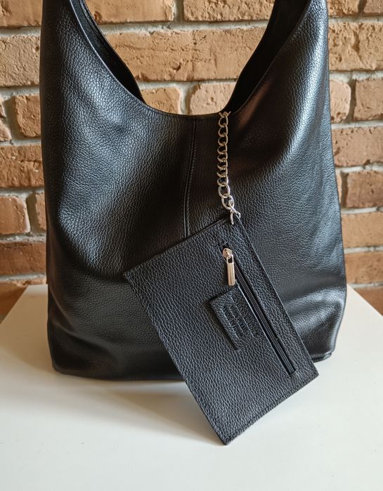 Torebka włoska Vera Pelle skóra naturalna czarna