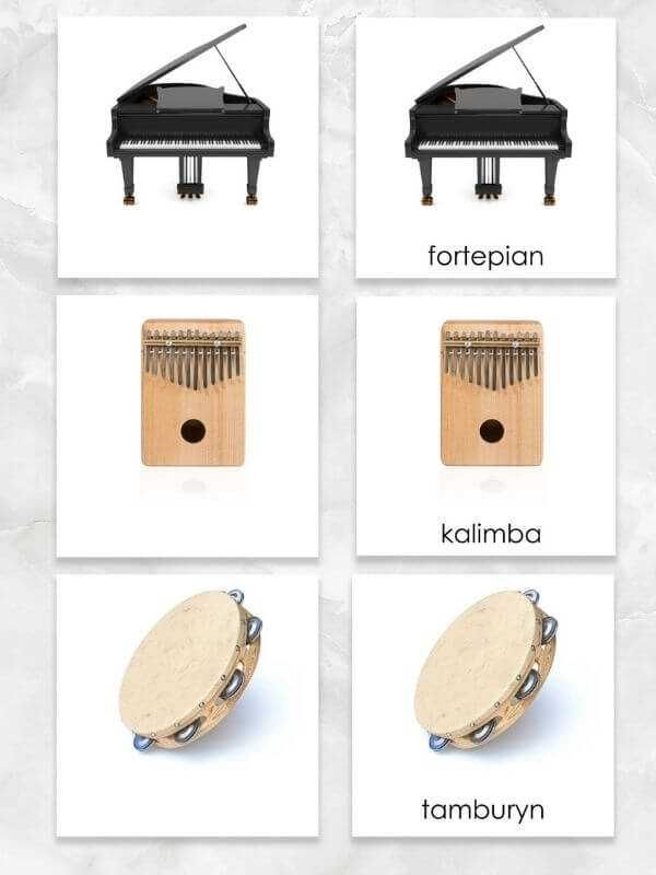 Karty trójdzielne Instrumenty muzyczne Montessori