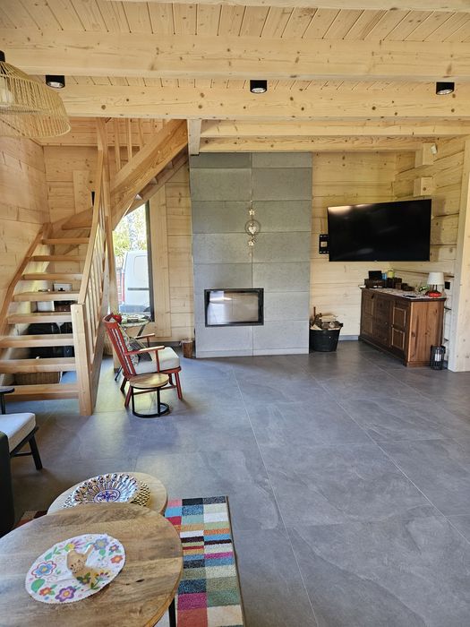 Domek letniskowy całoroczny z linią brzegową, Mazury ,  z bala, nowy.