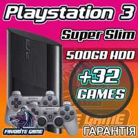 PS3 Super Slim 500GB + Два джоя + 32 Гри + Гарантія, Доставка / ПС3