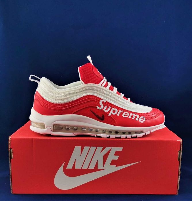 Кроссовки Найк 97 Красные SUPREME Мужские с Амортизацией Белые Nike