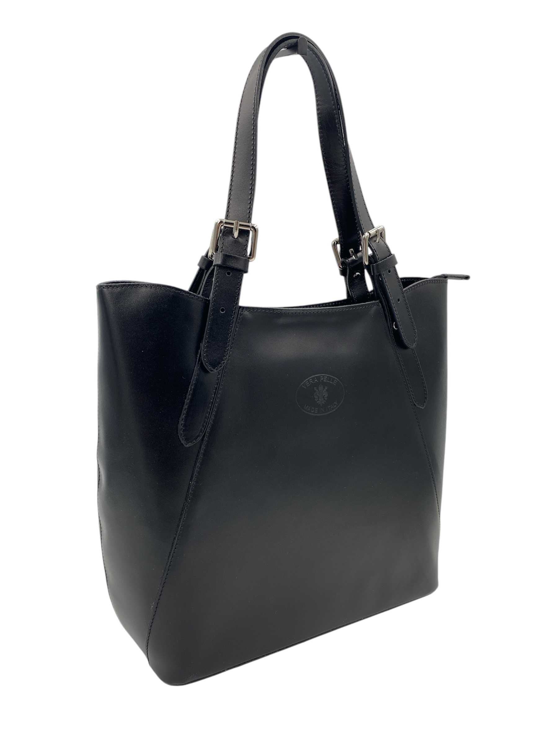 Torebka włoska VERA PELLE shopper XL czarna