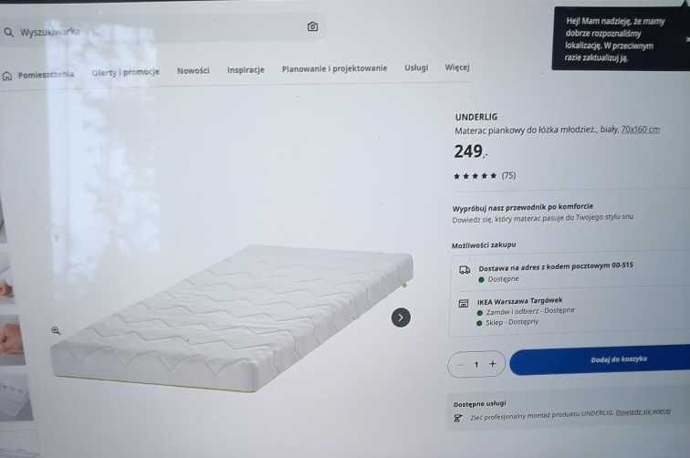 Materac 70/160, plus  pokrowiec