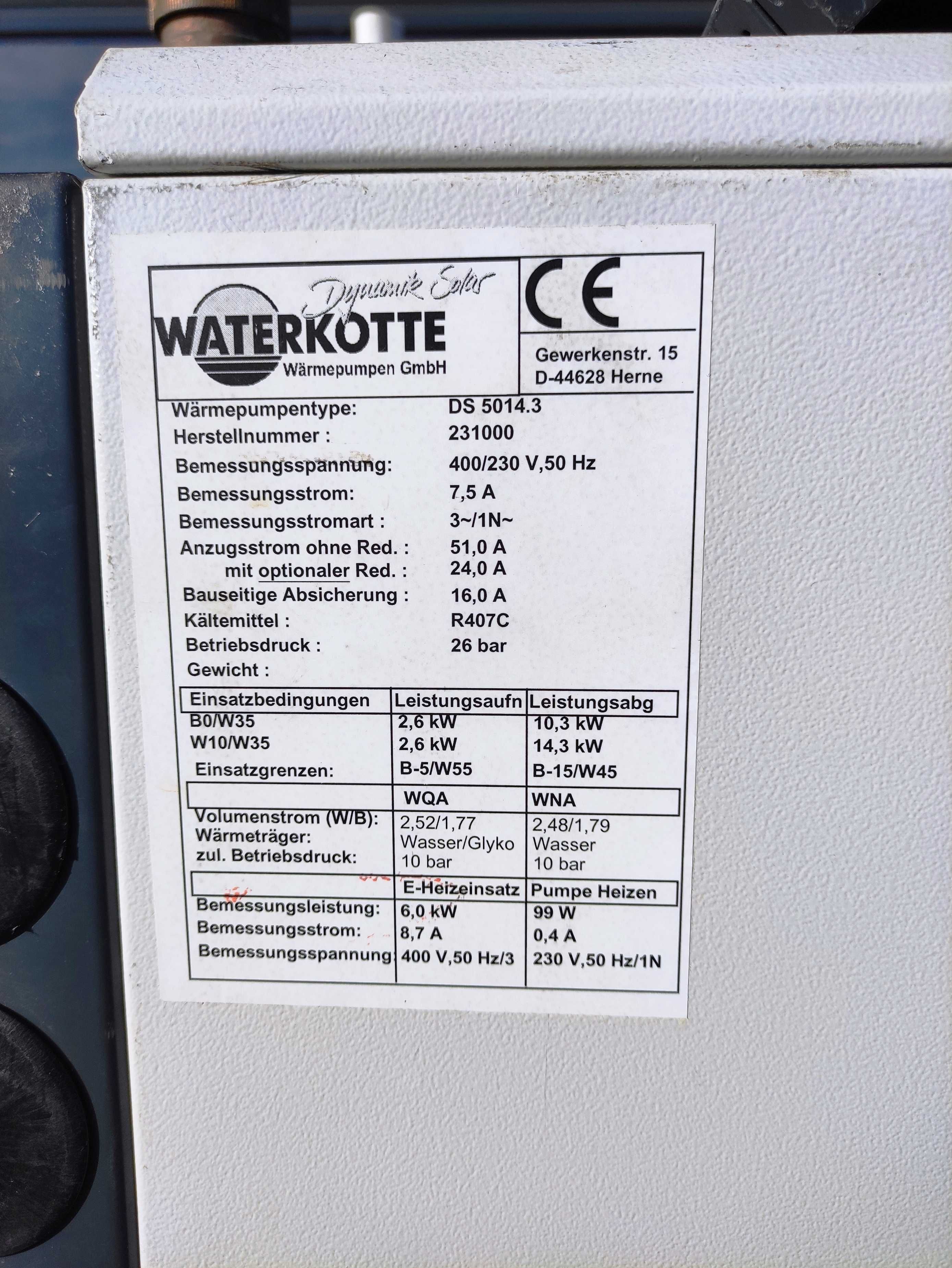 Pompa ciepła 8 / 14 KW woda woda gruntowa WATERKOTTE