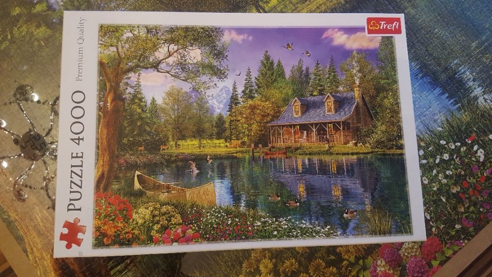 Puzzle puzle ułożone dom nad jeziorem 4000 szt z antyramą Trefl