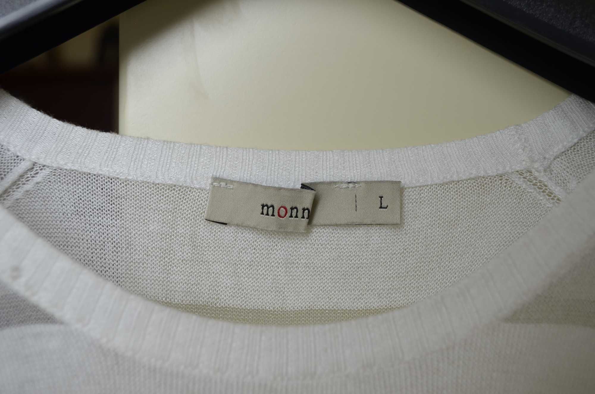 Sweter biały w paski, 100% bawełna, rozmiar L | Monnari