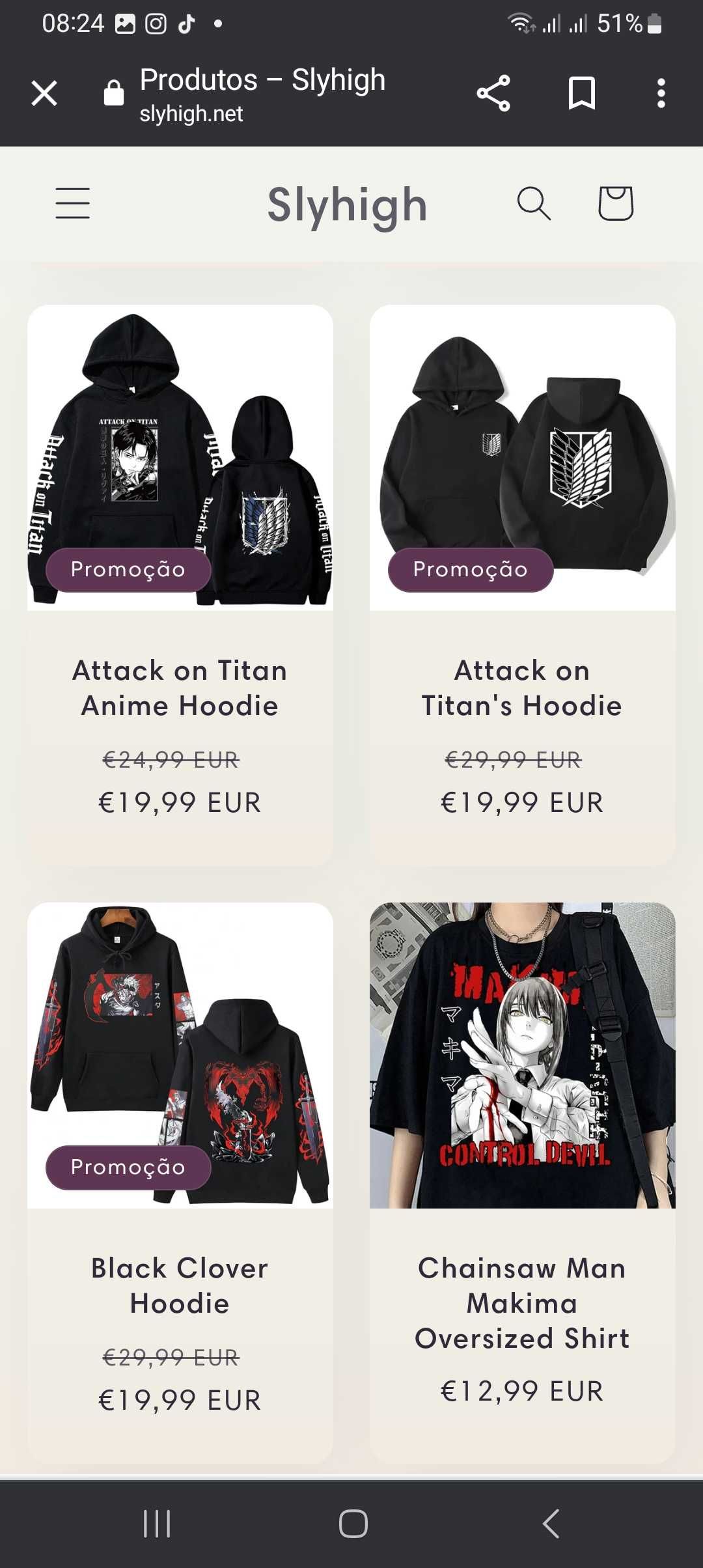 Hoodies e Tshirts de anime