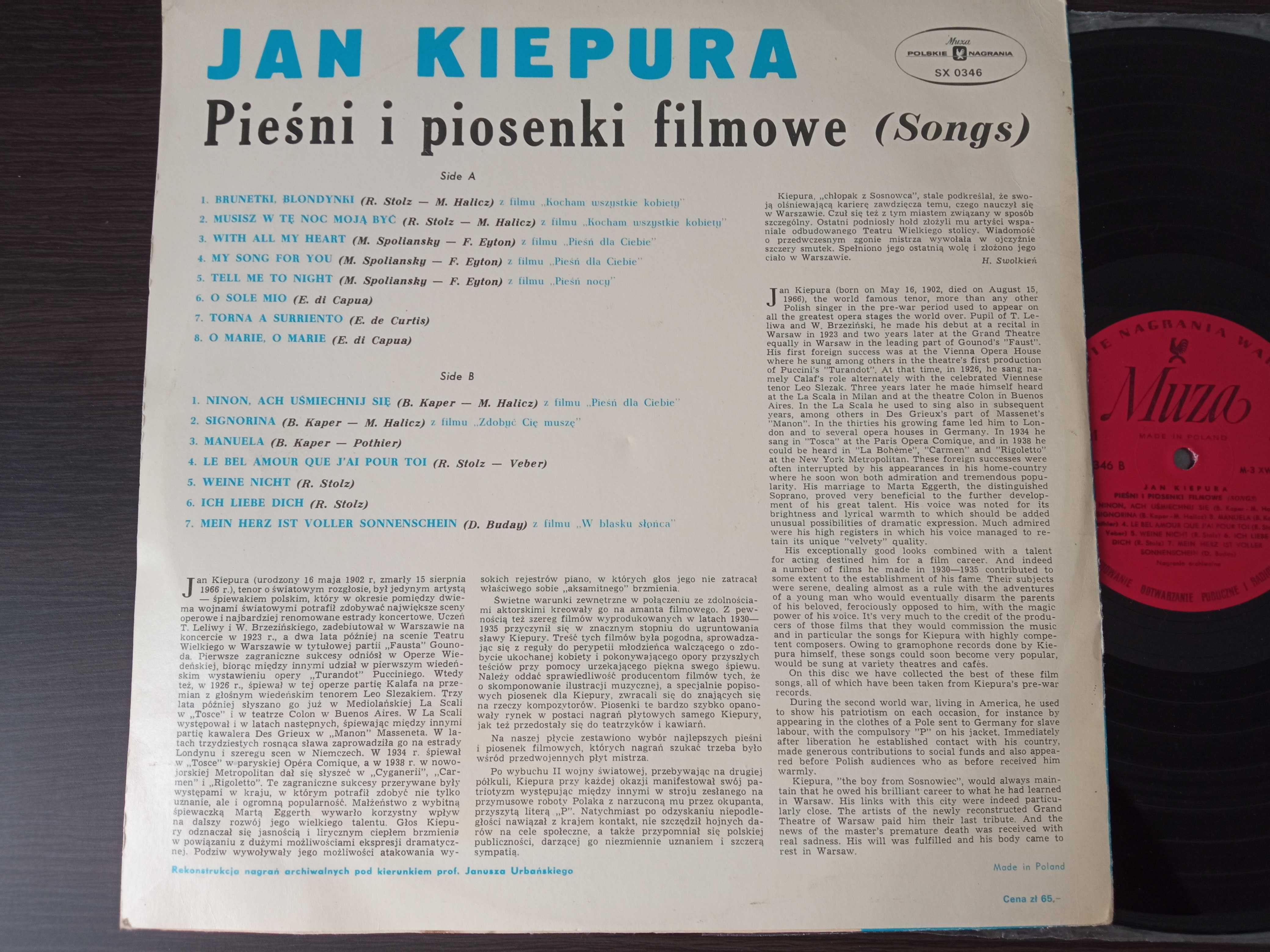Winyl Pieśni I Piosenki Filmowe Jan Kiepura