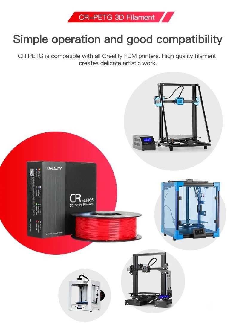 Оригінальний  CREALITY CR-PETG, 1 кг, прозор, проз.синій, чорн, білий