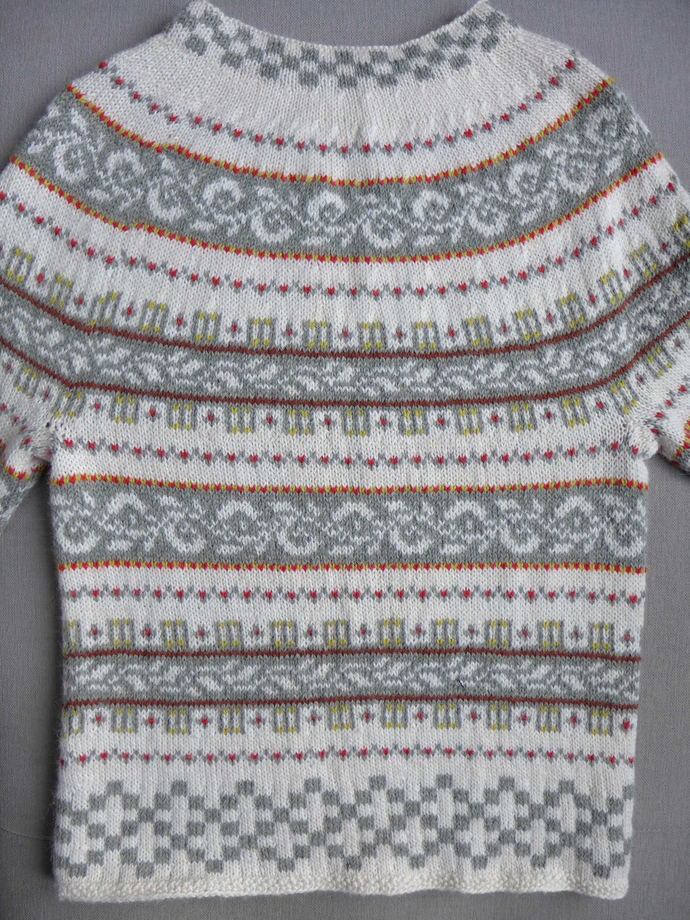Śliczny wełniany sweter XS 34 handmade wzór norweski islandzki WEŁNA