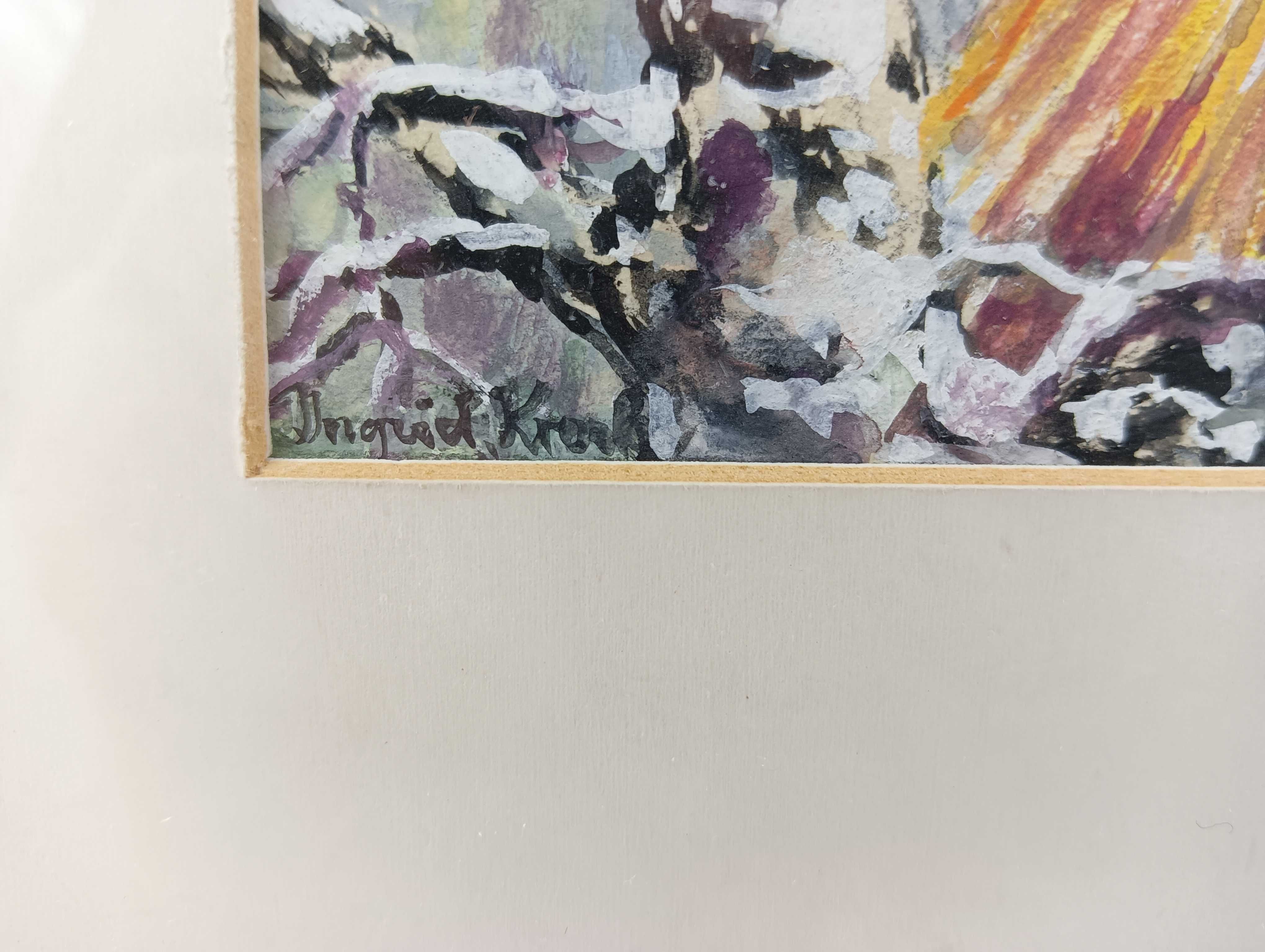 Obrazek / akwarela Zima z gilami Ramka z wypukłym szkłem Sygnowany