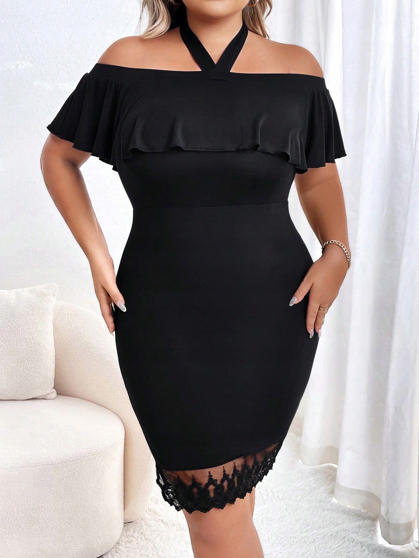 Sukienka Elegancka Z Wiskozy Z Koronkowym Wykończeniem Shein 4Xl 48