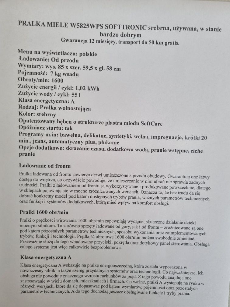 Pralka MIELE W5825 WPS Softtronic