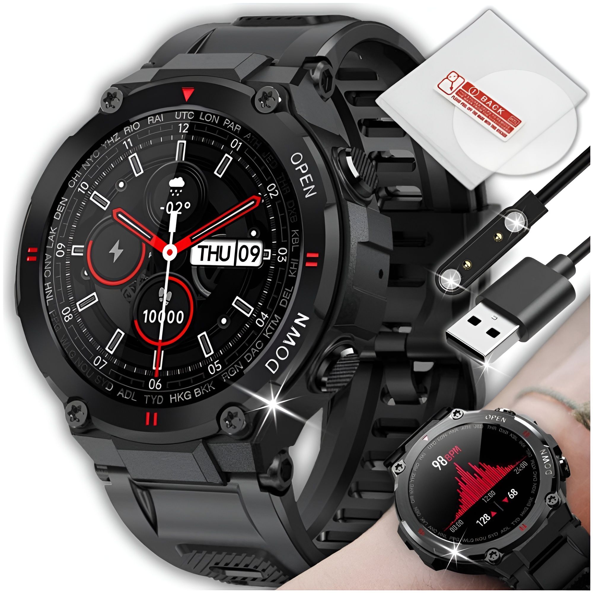 Smartwatch Męski Zegarek Rozmowy Kroki Ciśnienie Tętno Sen + Szkło