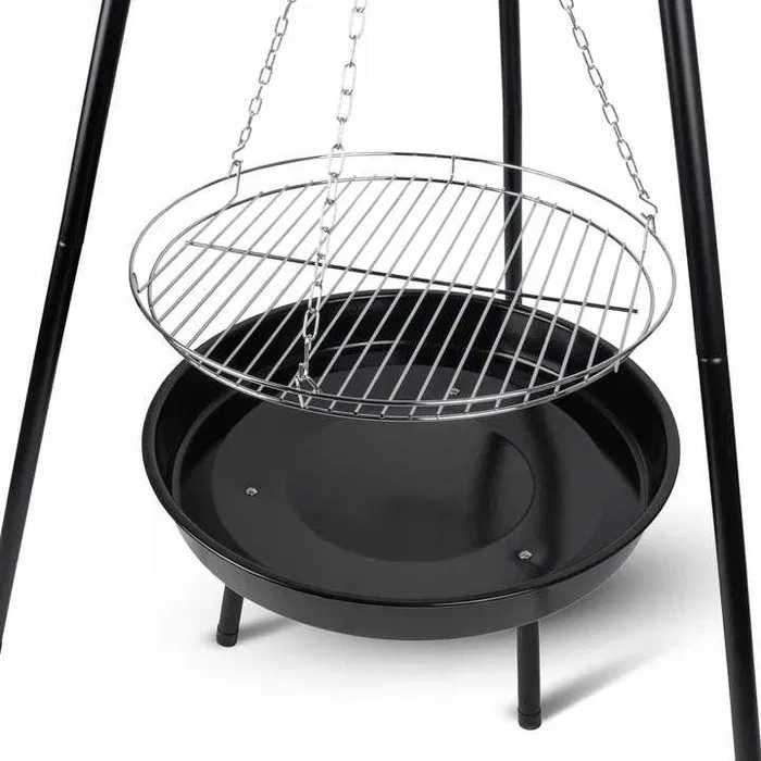 Grill Ogrodowy Wiszący Ruszt Palenisko Trójnóg Chromowany Solidny