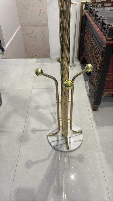 Wieszak Stojący Vintage Złoty/Mosiężny Marmur Styl Art Deco