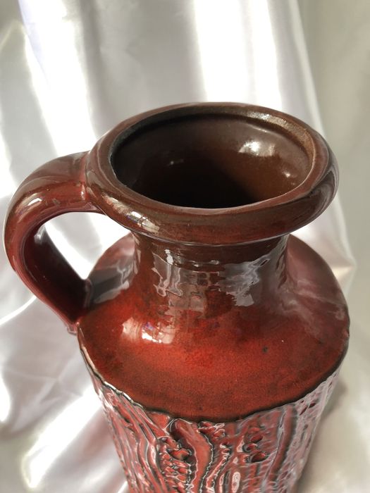 Wazon z uchem, czerwony, Carstens, W.Germany, midcentury, vintage