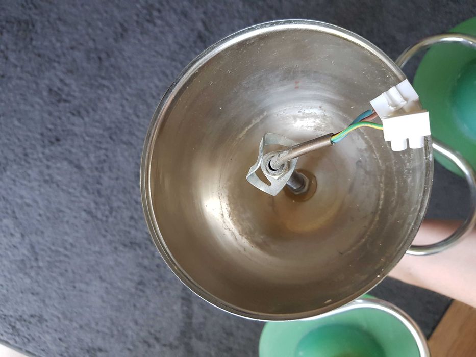 Żyrandol pokojowy, sufitowy/lampa wisząca, 3 klosze, srebrno zielony