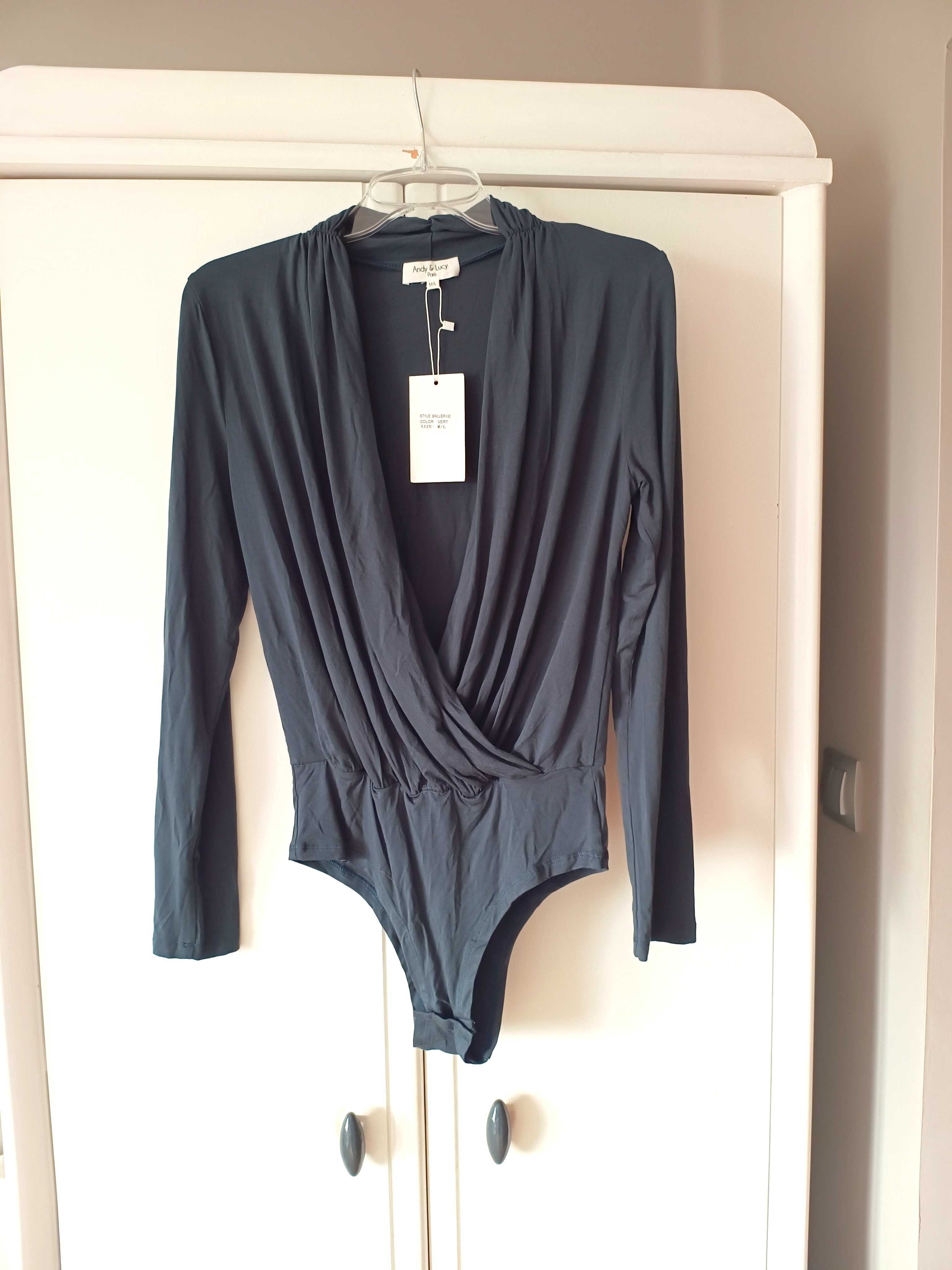 nowe czarne ciemnogranatowe body damskie bluzka z dlugim rekawem 38M40