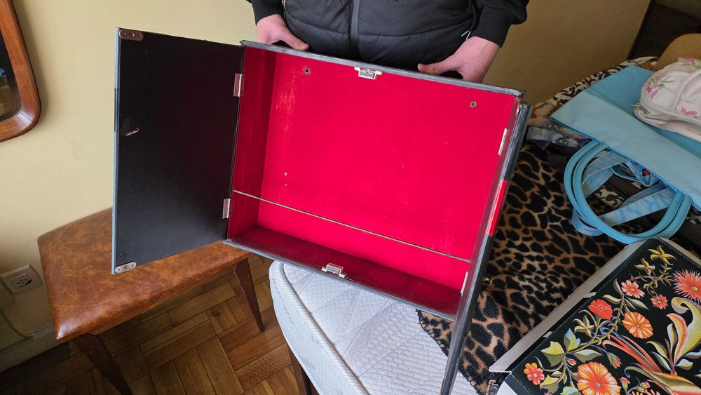 Mini Bar em Pele e Tecido para 6 Garrafas #VINTAGE