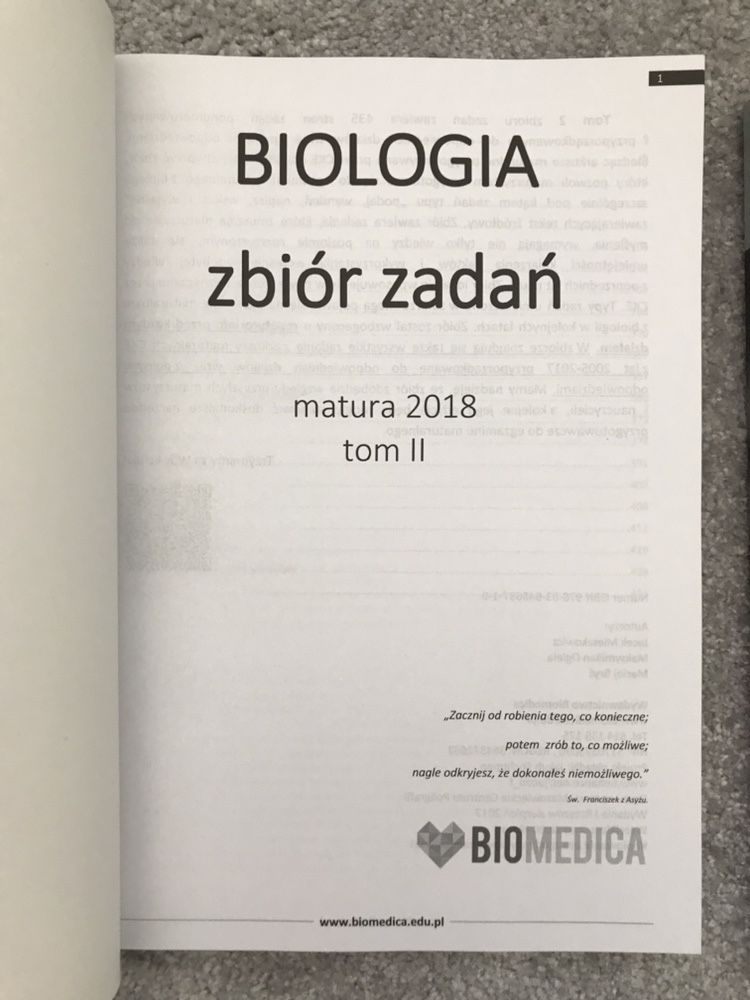 Biologia Zbiór Zadan BIOMEDICA 2018, tom1-3, NIEUŻYWANE