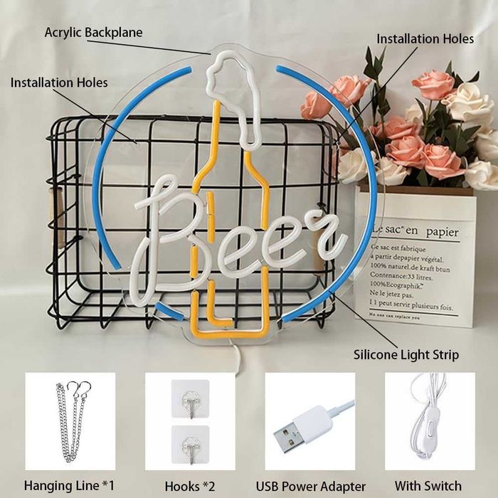 Sinal Luminoso Néon LED em Acrílico Logo Cerveja " BEER "