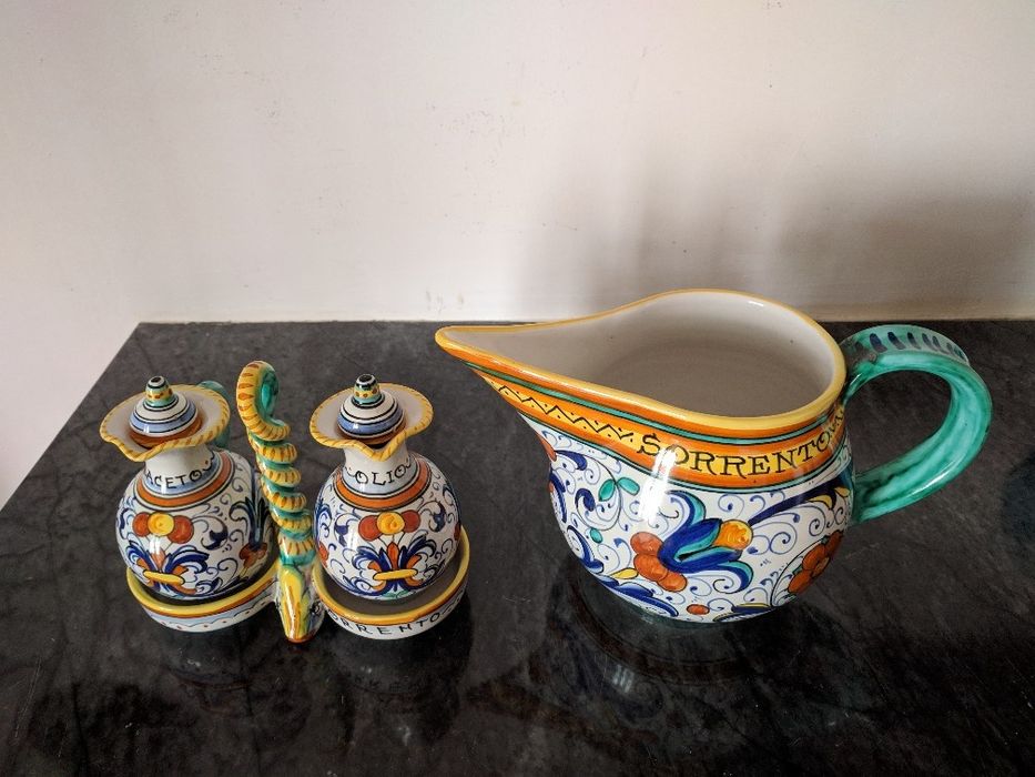 Galheteiro e Molheira - M Deruta (vintage italiano pintado à mão)