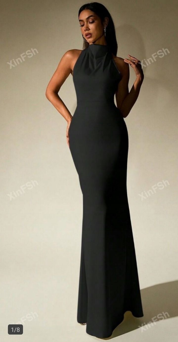 SHEIN czarna wieczorowa sukienka maxi S/M 36-38 koniec roku bal