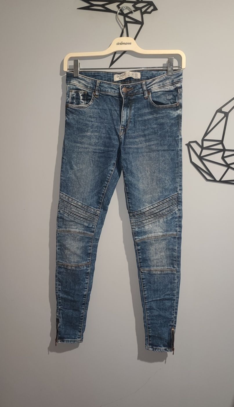 Spodnie jeansowe, jeansy z zamkami przy nogawkach Denim 36