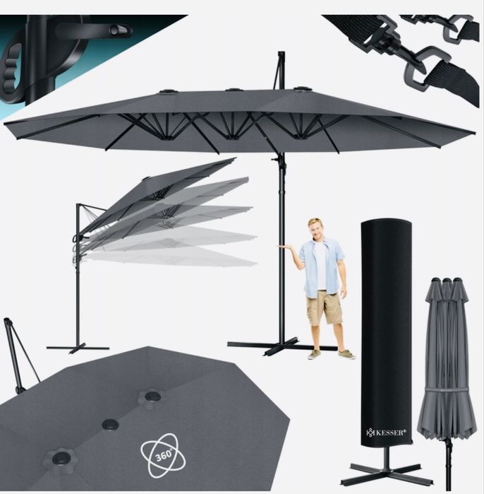 Parasol ogrodowy XXL przeciwsłoneczny ze stojakiem 460x270x260 cm szar